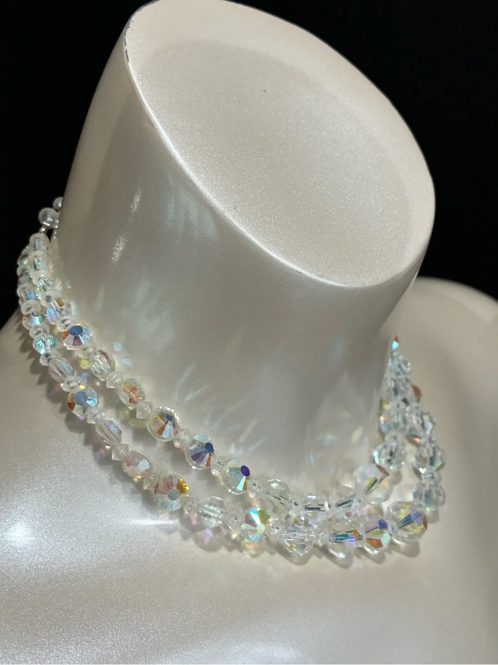 Crystal Aurora Borealis Multi-Strand Statement Necklace - Clear Iridescent EUC
